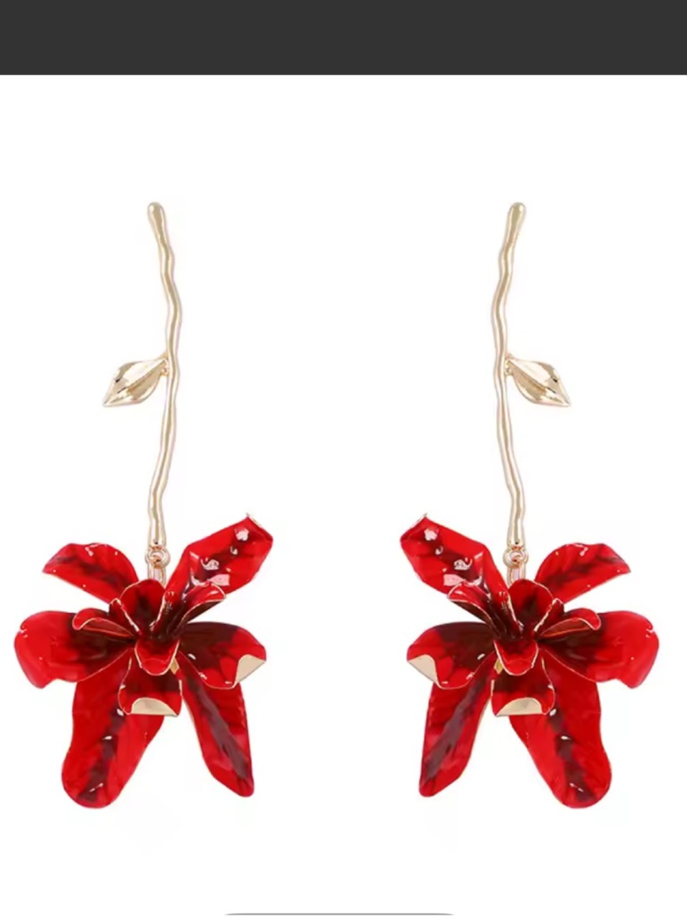 Zara Red Floral Drop Earrings - Picture 2 of 5